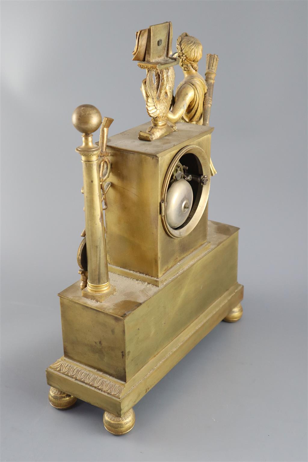 A 19th Century French Empire style ormolu mantel clock, height 15in.